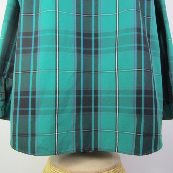Coldwater Creek Women Plus 2X Teal Blue Green Black Plaid Cotton LS Shirt - Picture 14 of 15